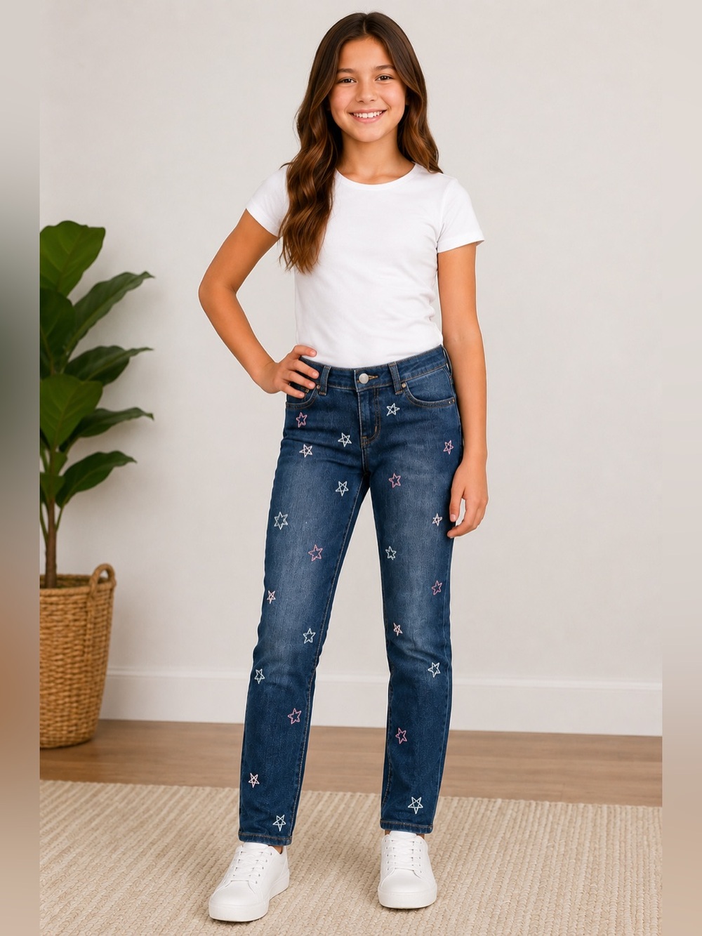 Cat & Jack Girls Skinny Jeans Size 10 NWT Star Embroidered Stretch